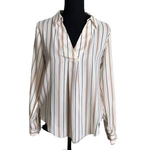 White House Black Market Stripes V- neck Long Sleeve Blouse Size 0